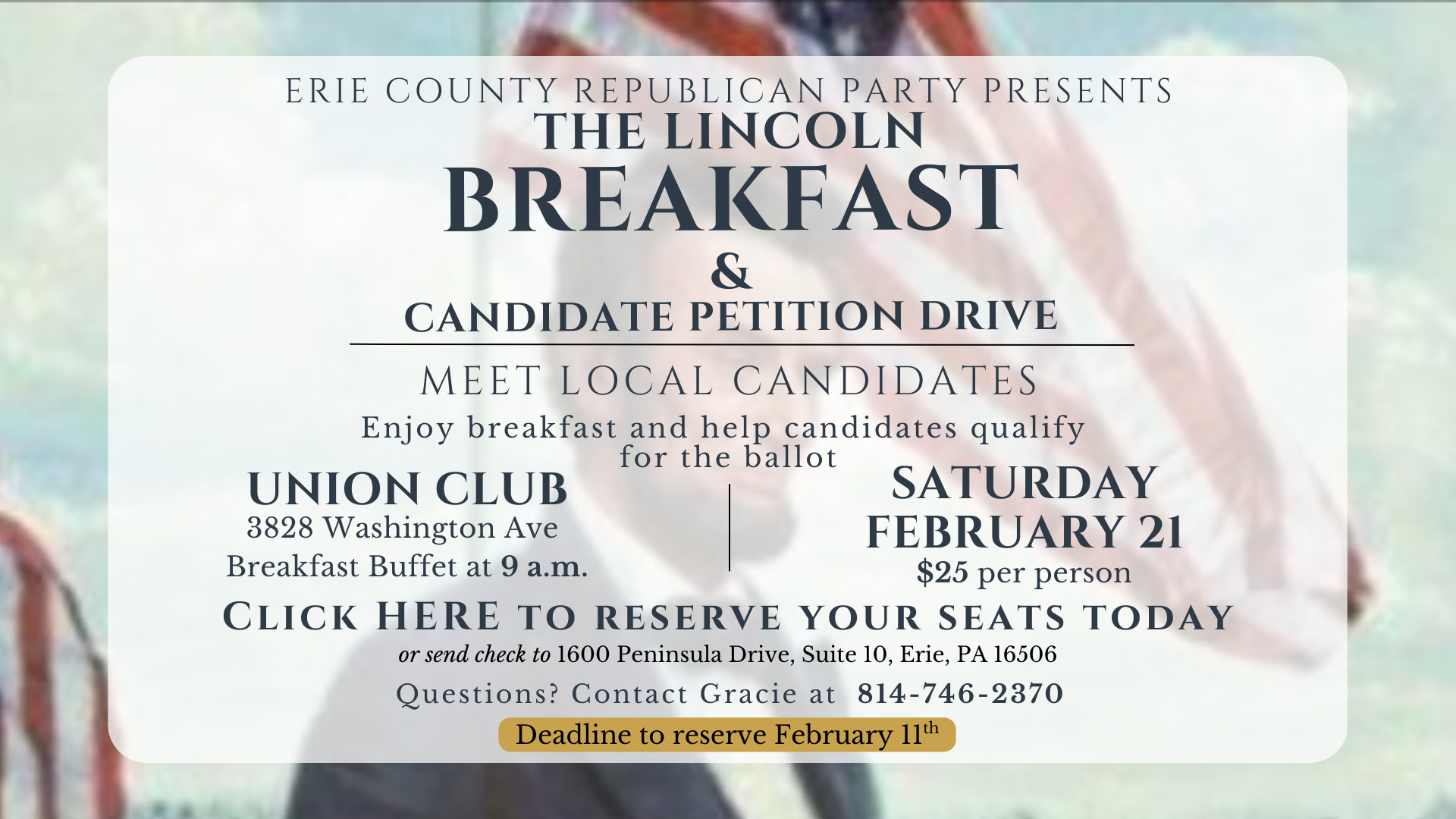 Enjoy breakfast, connect with GOP candidates, and help them qualify for the ballot.